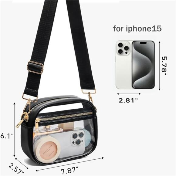 Clear Bag Stadium Approved Crossbody Purse Adjustable Shoulder Bag for Concerts - Picture 3 of 7